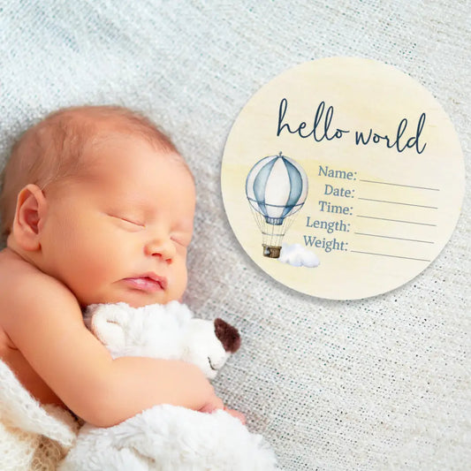 Hot Air Balloon Wooden Birth Disc - Timber Tinkers