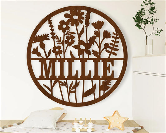 Round Floral Name Sign