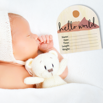 Hello World Desert Wooden Arch Birth Disc