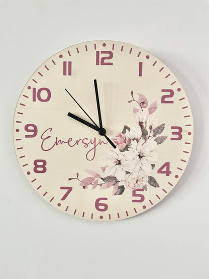 Personalised Clock - Pink Floral