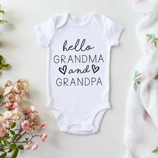 Personalised hello grandma and grandpa Onesie