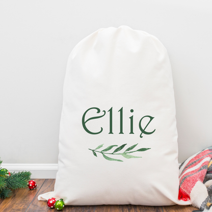 Personalised Linen Santa Sack - Leaf