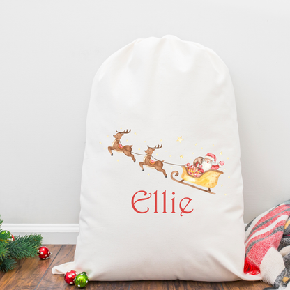 Personalised Linen Santa Sack - Santa Sleigh