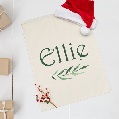 Personalised Linen Santa Sack - Leaf