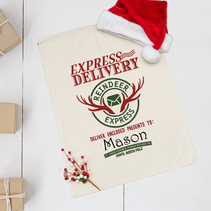 Personalised Linen Santa Sack - Reindeer Express