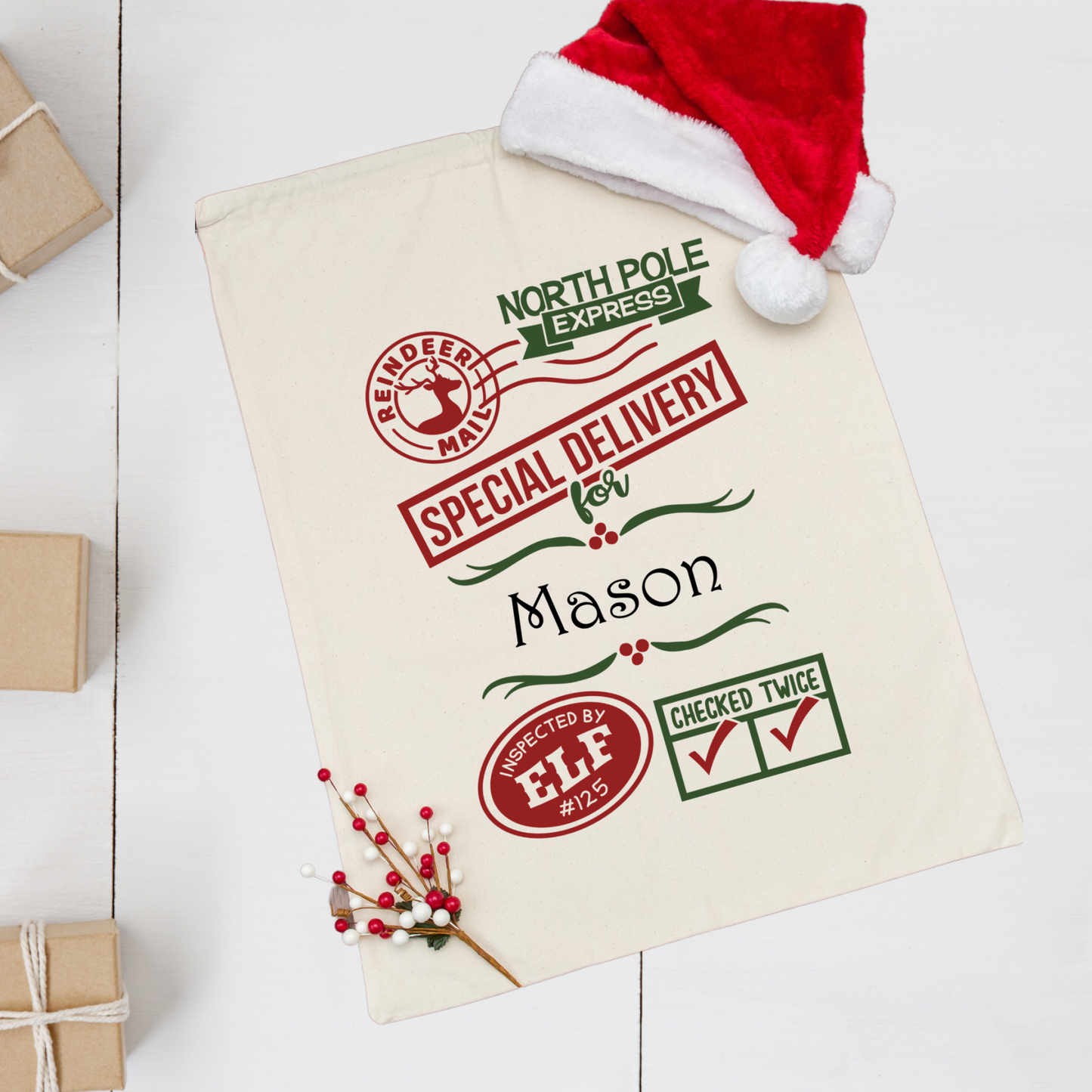 Personalised Linen Santa Sack - North Pole Express