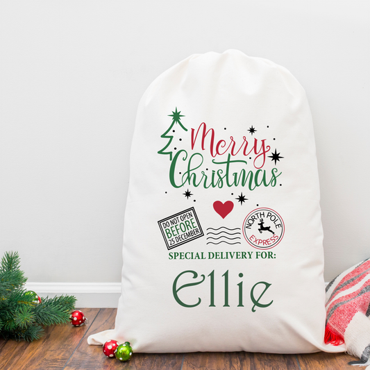 Personalised Linen Santa Sack - Merry Christmas