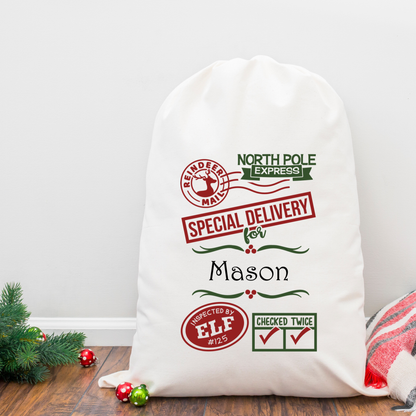 Personalised Linen Santa Sack - North Pole Express