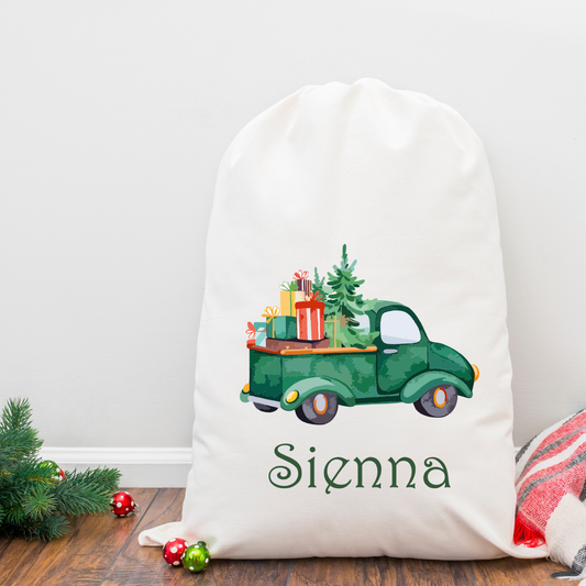 Personalised Linen Santa Sack - Vintage Car