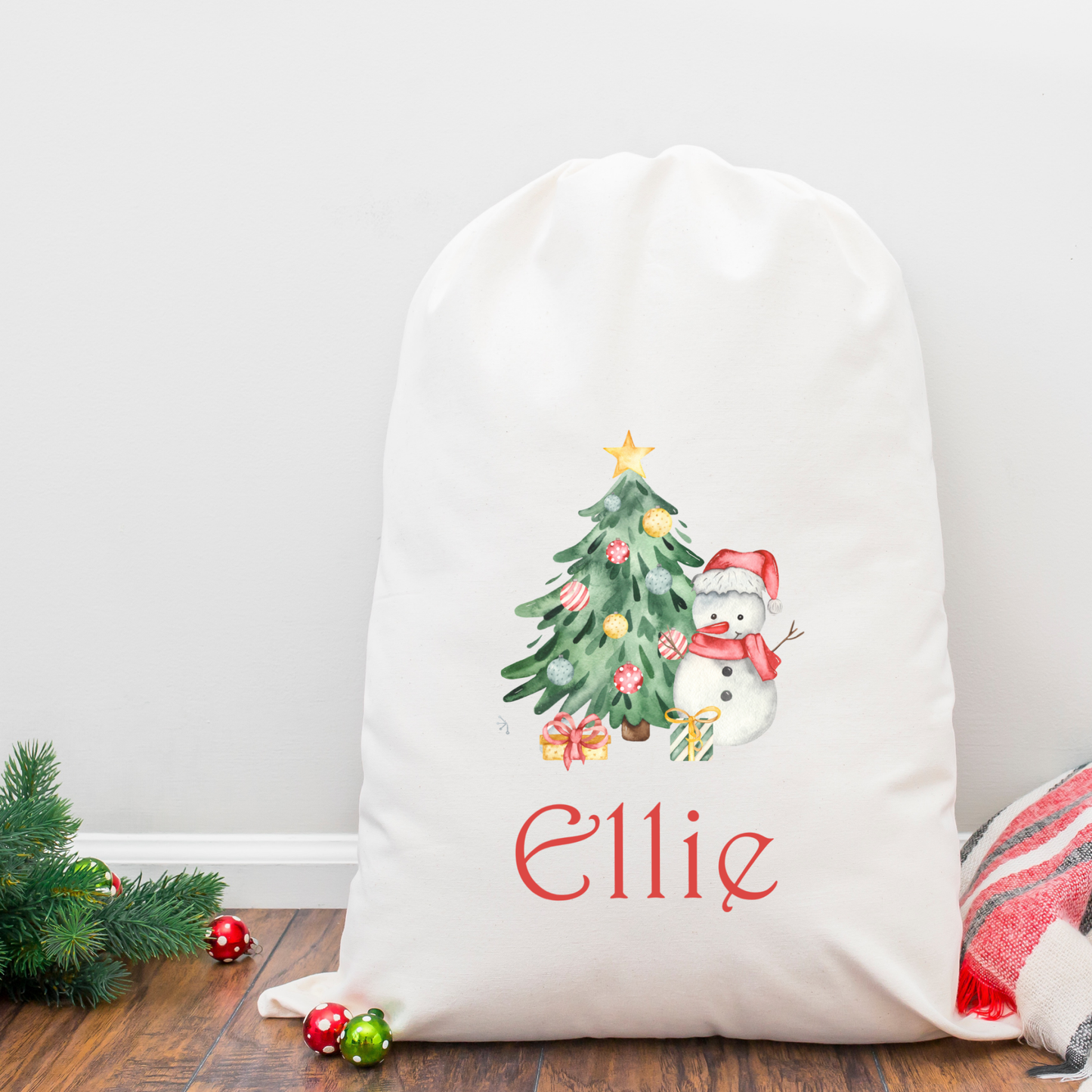 Personalised Linen Santa Sack - Snowman