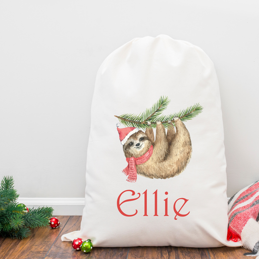 Personalised Linen Santa Sack - Sloth