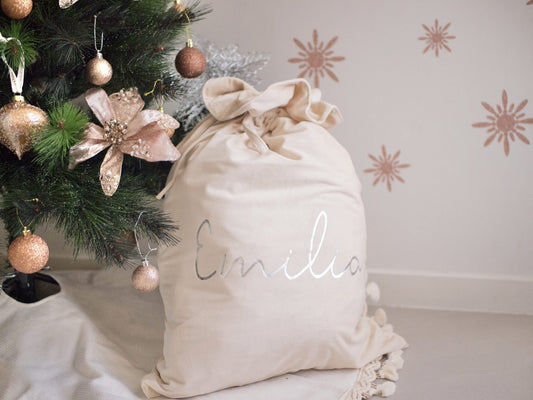 Personalised Velvet Santa Sack - Cream