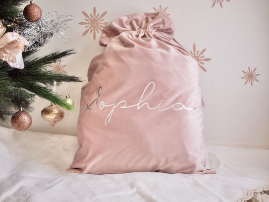 Personalised Velvet Santa Sack - Blush