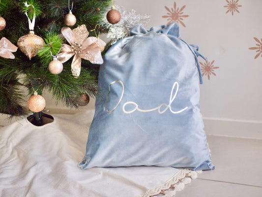 Personalised Velvet Santa Sack - Light Blue