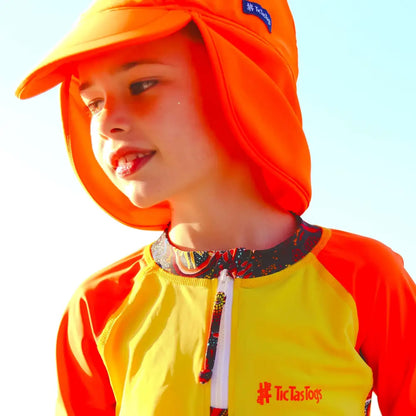 Kids Bright Neon Sun Hat | Orange | Yellow - Size L (age 3-5) / Orange