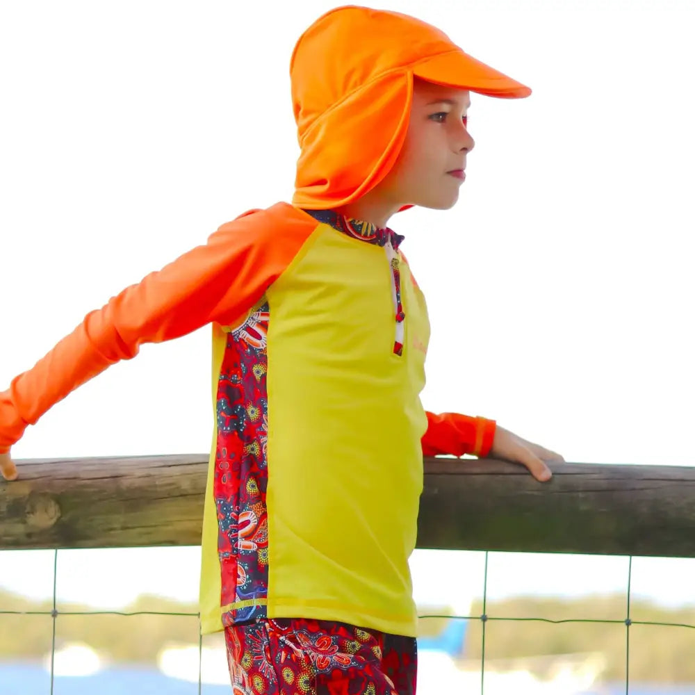 Kids Bright Neon Sun Hat | Orange | Yellow - Size M (age 18m-3) / Orange