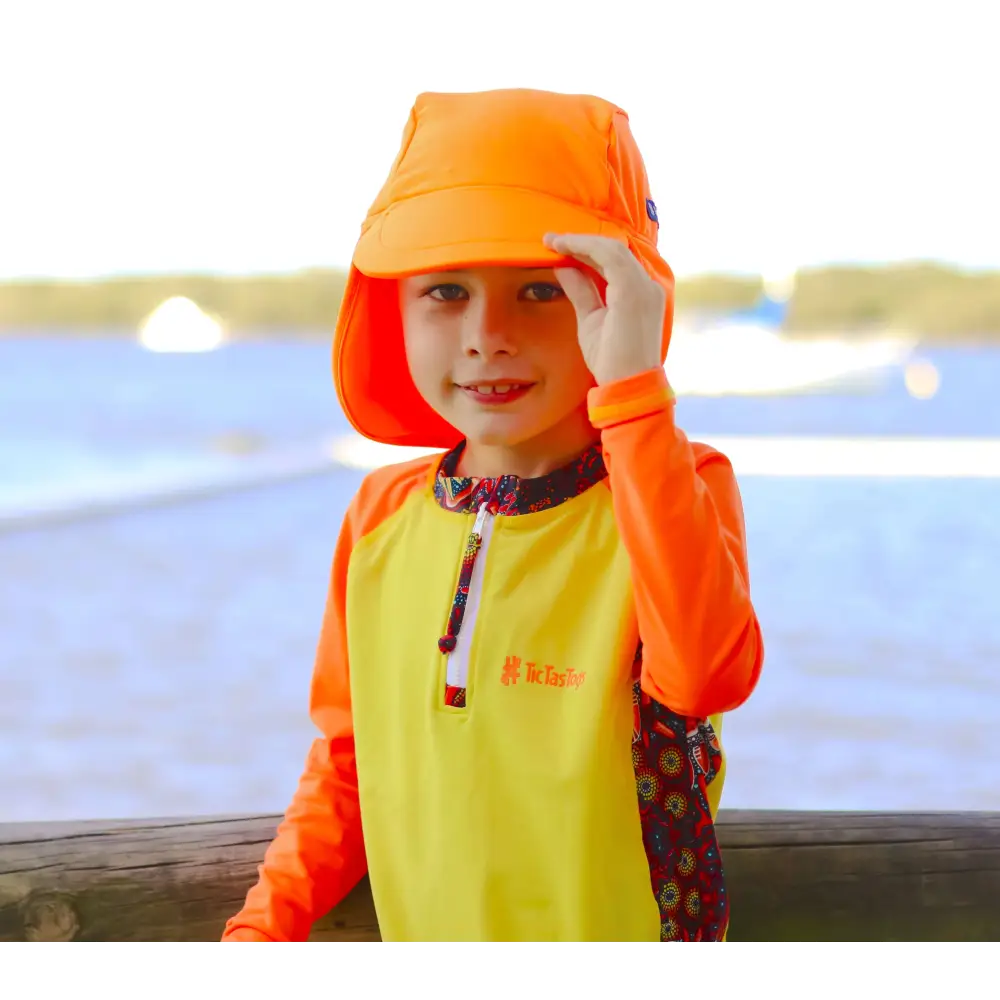 Kids Bright Neon Sun Hat | Orange | Yellow - Size XS (age 0-12m) / Orange