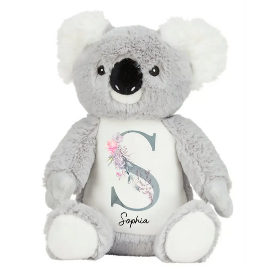 Koala Plush - Grey Floral Letter - Timber Tinkers