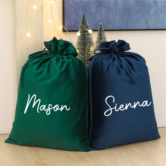 Personalised Velvet Santa Sack - Navy