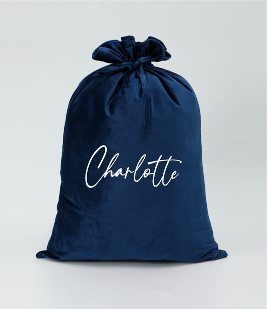 Personalised Velvet Santa Sack - Navy