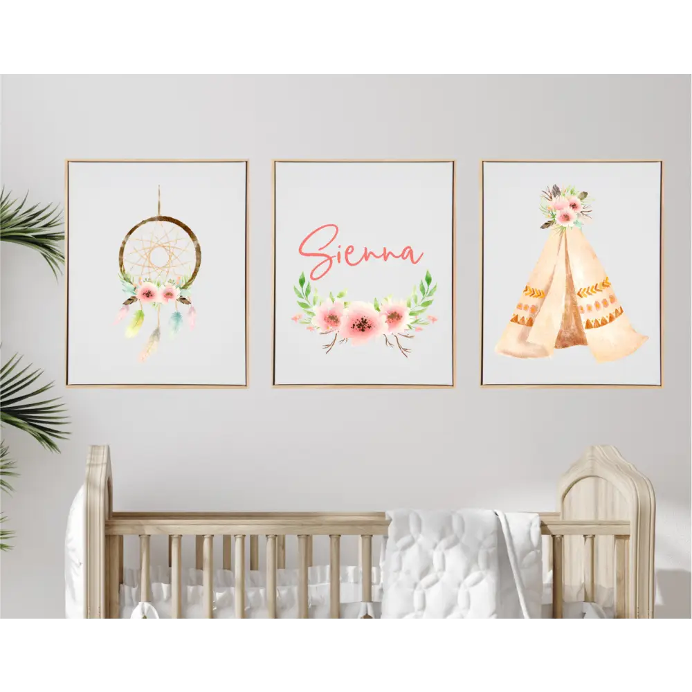 Personalised Boho Tribal Wooden Canvas Print Set