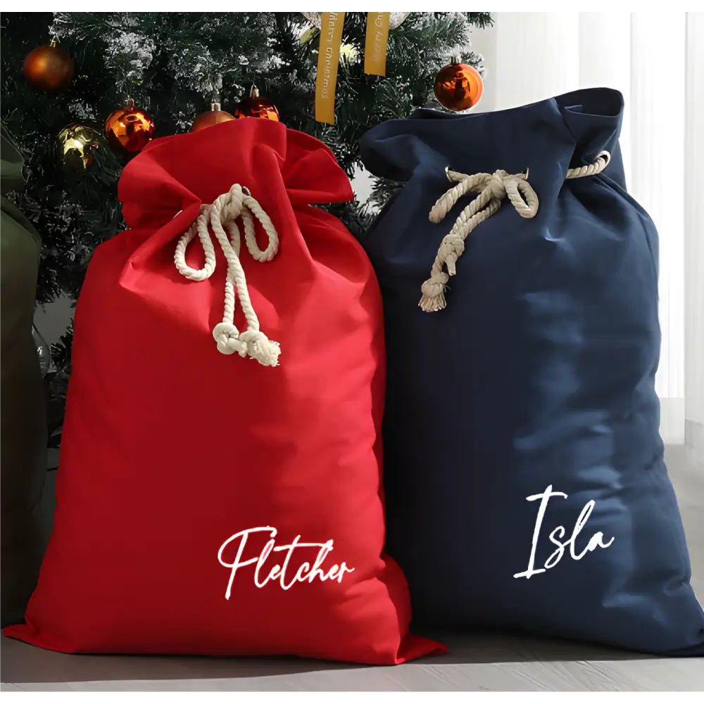 Personalised Canvas Santa Sacks - Navy