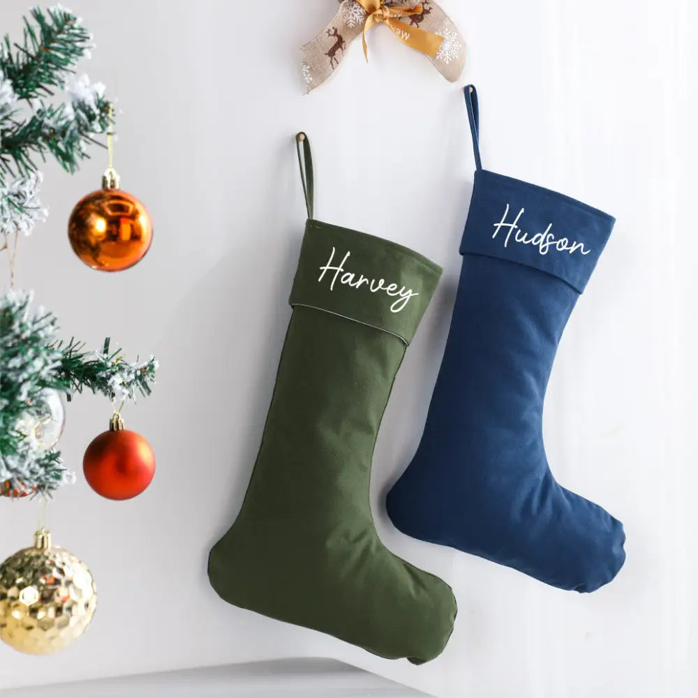 Personalised Canvas Stockings - Green - Timber Tinkers