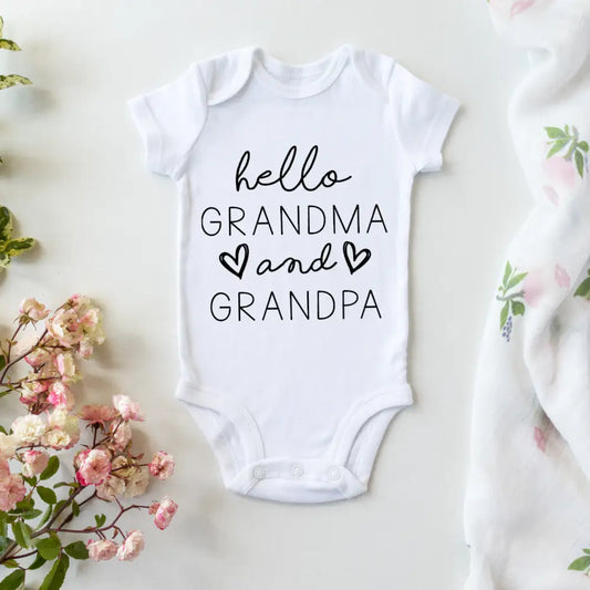 Personalised hello grandma and grandpa Onesie - Timber Tinkers