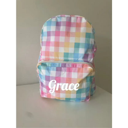 Personalised Kids Backpack - Pastel Gingham