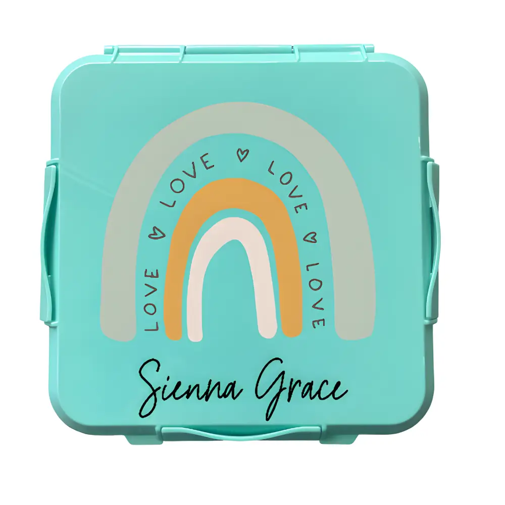 Personalised Mint Lunch Box - Love Rainbow