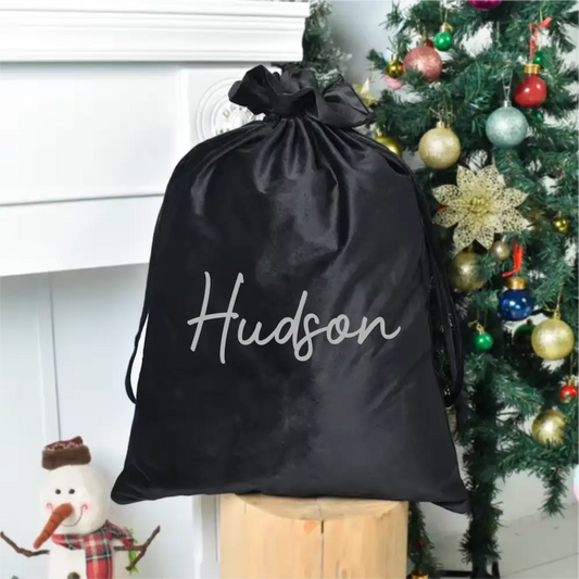 Personalised Velvet Santa Sack - Black - Timber Tinkers