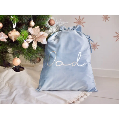 Personalised Velvet Santa Sack - Light Blue - Timber Tinkers