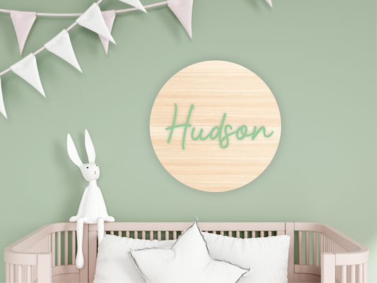 Personalised Wooden Round Name Sign for Nursery Décor
