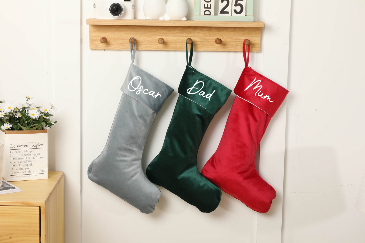 Personalised Velvet Stockings - Silver