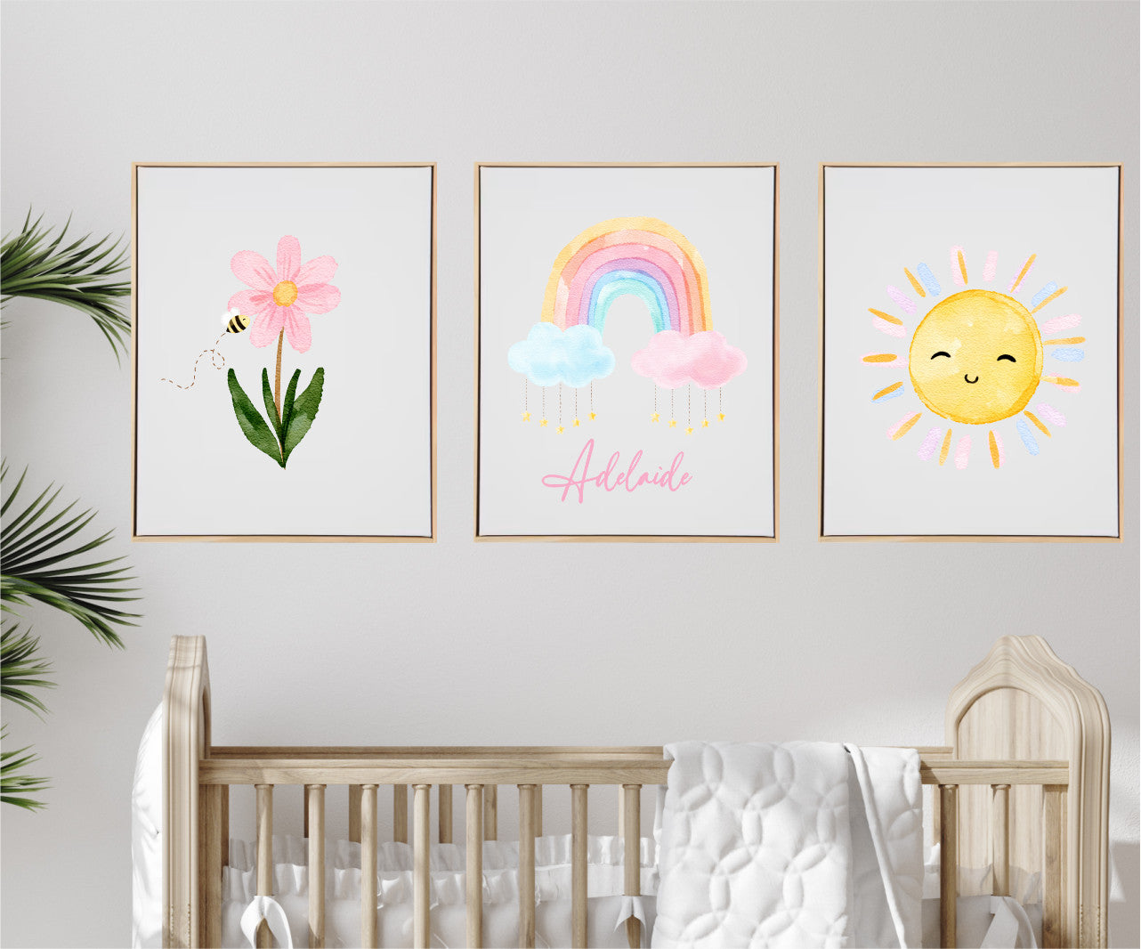 Personalised Pastel Rainbow Wooden Canvas Print Set