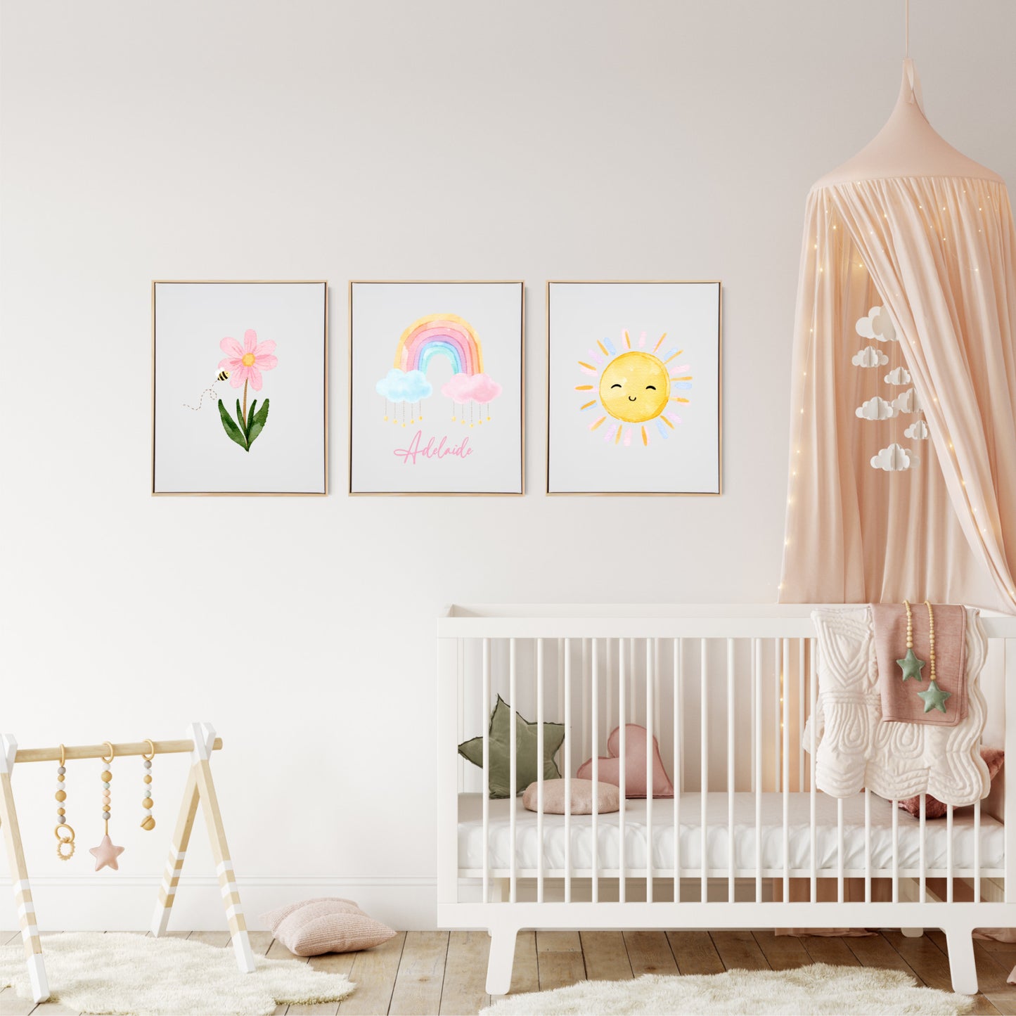 Personalised Pastel Rainbow Wooden Canvas Print Set