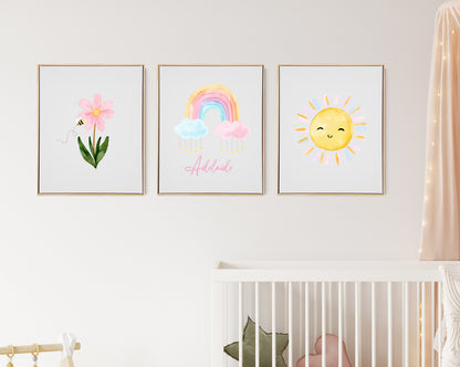 Personalised Pastel Rainbow Wooden Canvas Print Set