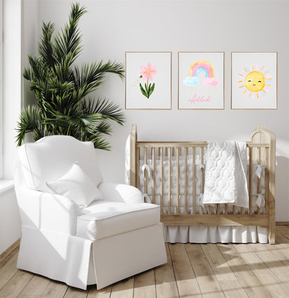 Personalised Pastel Rainbow Wooden Canvas Print Set