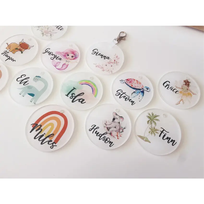 Round Acrylic Bag Tag - Multiple Designs