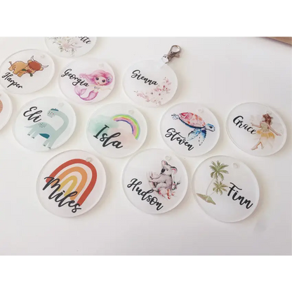 Round Acrylic Bag Tag - Multiple Designs