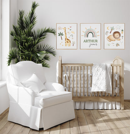 Personalised Safari Wooden Canvas Print Set