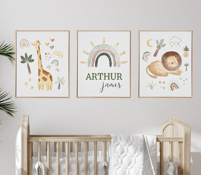 Personalised Safari Wooden Canvas Print Set