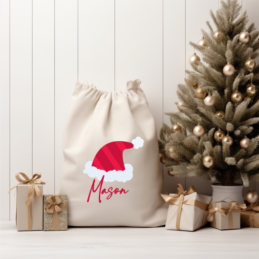 Personalised Linen Santa Sack - Santa Hat