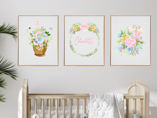 Personalised Spring Floral Wooden Canvas Print Set