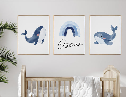 Personalised Whale Wooden Canvas Print Set