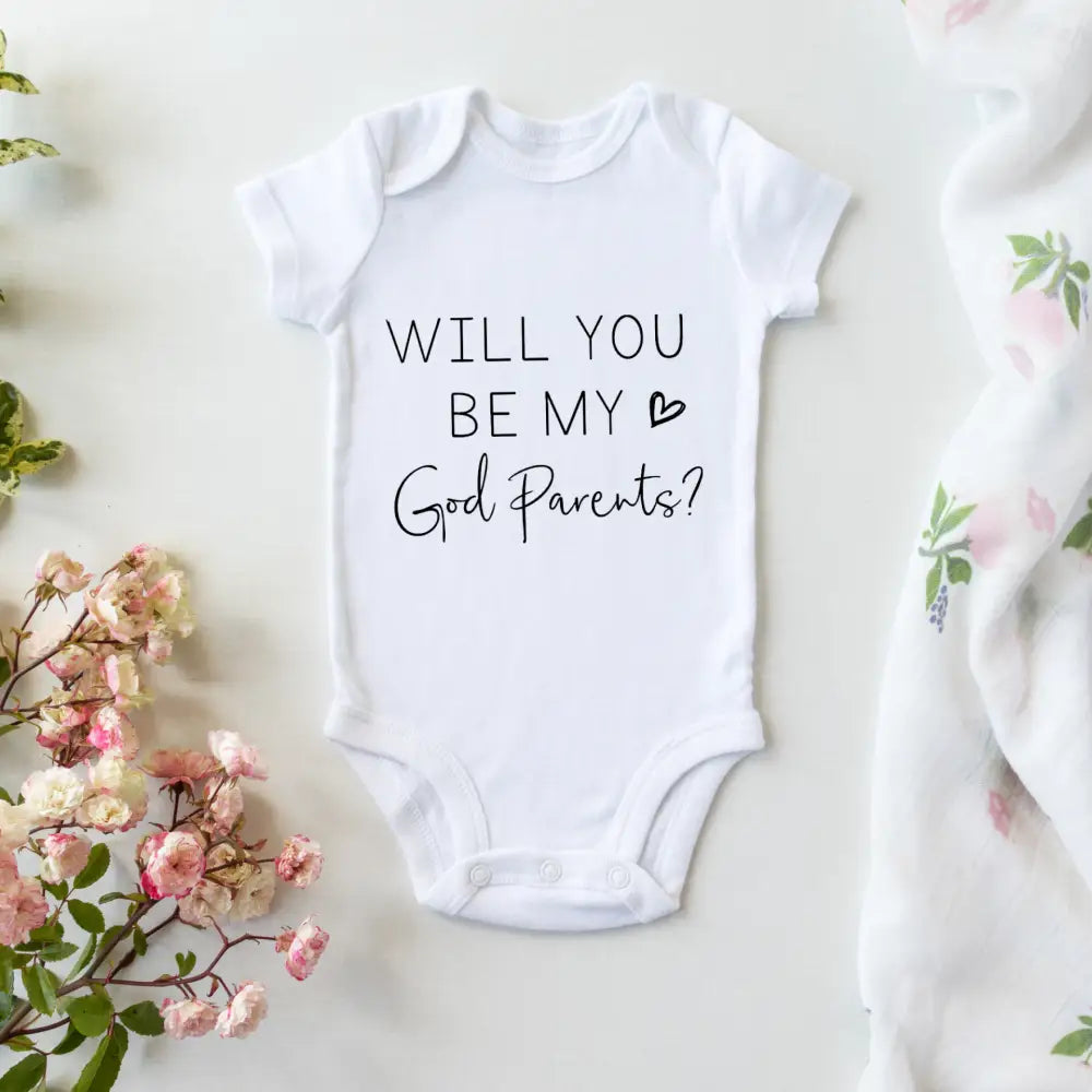 Will you be my god parents? Onesie