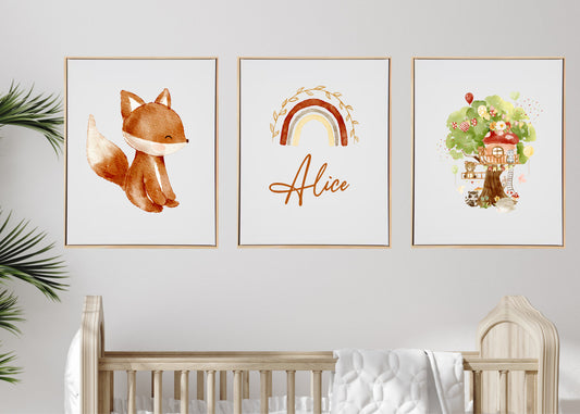 Personalised Woodland Wooden Canvas Print Set