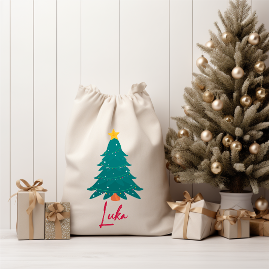 Personalised Linen Santa Sack - Christmas Tree